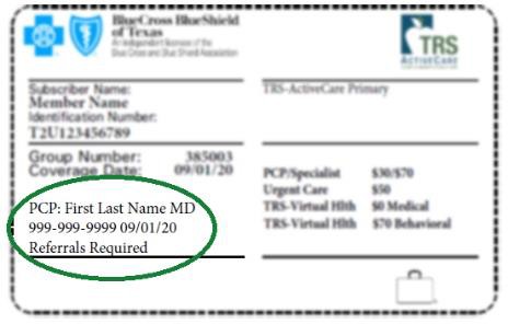 example of medical plan ID card showing PCP information